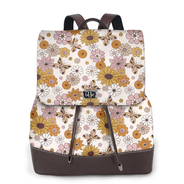 Disketp Sunflowers And Butterflies Mochila de Cuero para Mujer, Bolso de Espalda Antirrobo con Estilo para Viaje, Trabajo y Uso Diario