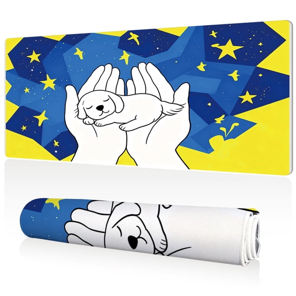 LIVEKEY Mouse Pad 80x40cm Extra Large Non Slip Stitched Durable Easy Clean Puppy in Hands Starry Sky for Gaming Office