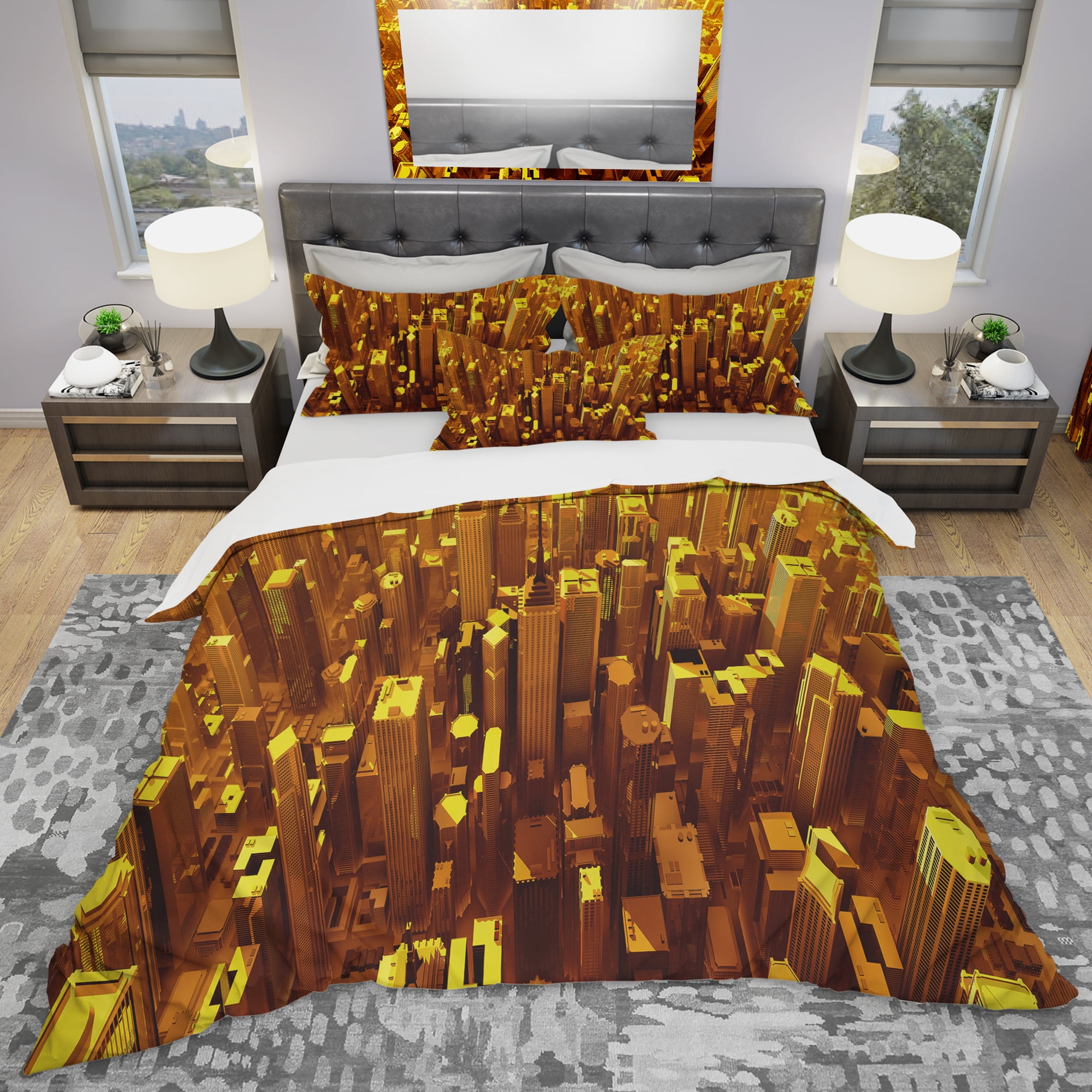 Designart 'Golden City From The Sky' Modern & Contemporary Duvet Cover Set