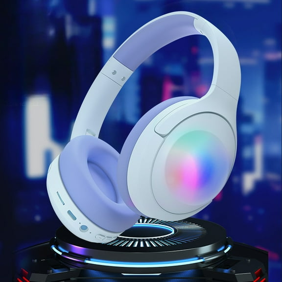 Foqnuq Wireless Bluetooth Headset with RGB Light, Noise Cancelling, Subwoofer, Adjustable Ear Cups, Compatible with Mobile, PC, Gaming, Music