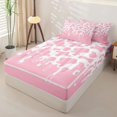 thumbnail image 3 of Manfei Vintage Cow Spot Zipper Twin Comforter Sets with Fitted Sheet and 2 Pillowcases,Minimalist Animal Pattern Zipper Bedding Set,Pink White,Reversible, 3 of 7