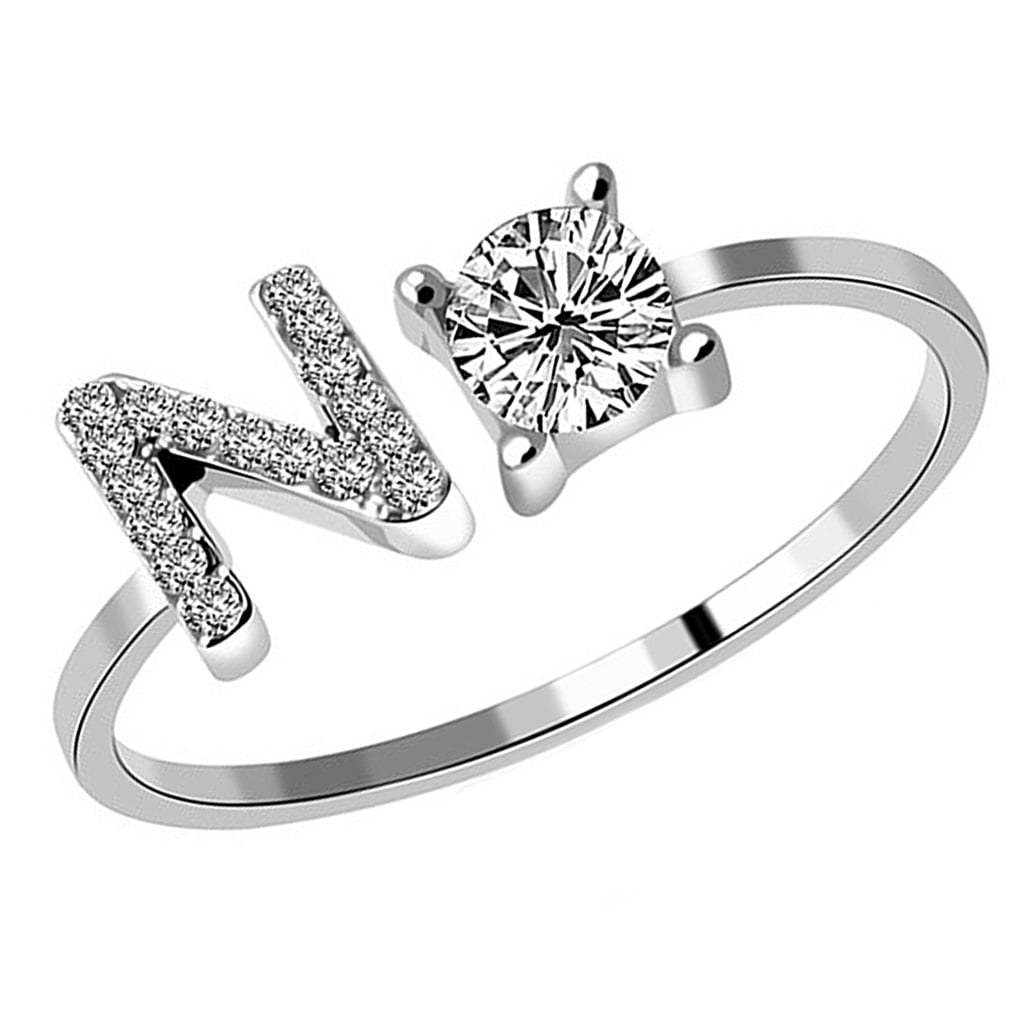 Capital Letter Open Ring Girls 26 Letters Optional Zircon Inlaid Rings Women Hand Jewelry N