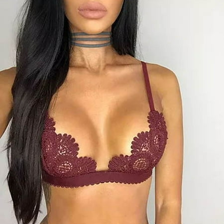 

TOPOINT Bras Women Sexy Lace Bra Brief Girl Seamless Brassiere Transparent Wireless Bras Lingerie for Women Underwear Wine Red XL