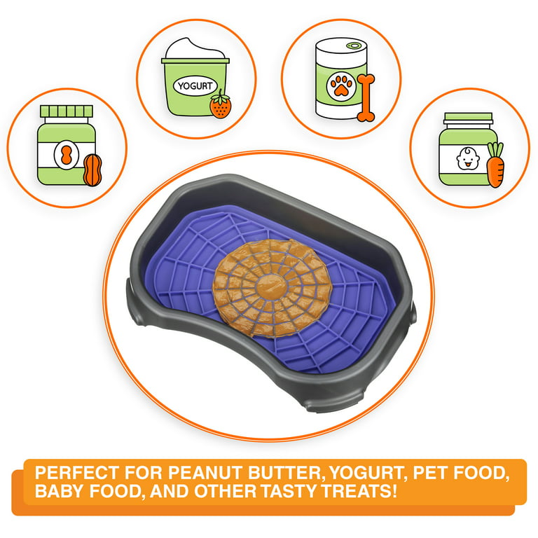 Neater Pets Neat-Lik Slow Feed Licking Pad for Dogs & Cats with Mess-Proof Tray, Purple Mat, Size: 13 x 8.5 x 2.5