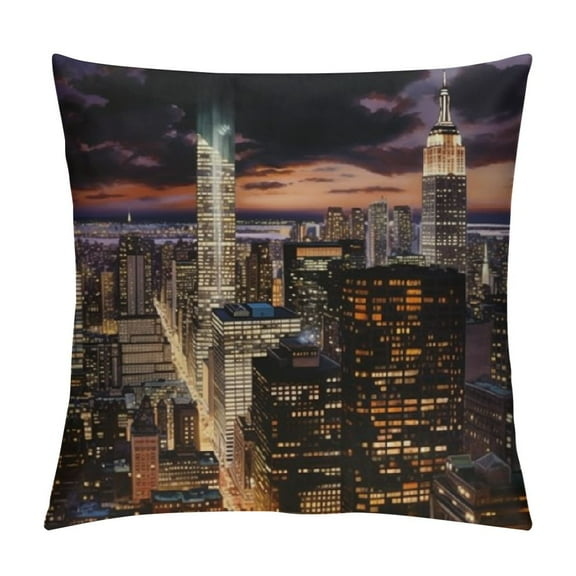 Heduofu Decorative Throw Pillow Case Square Cushion Cover Big After Sunset Built New York Design High Linen Pillowcase Home Decor White