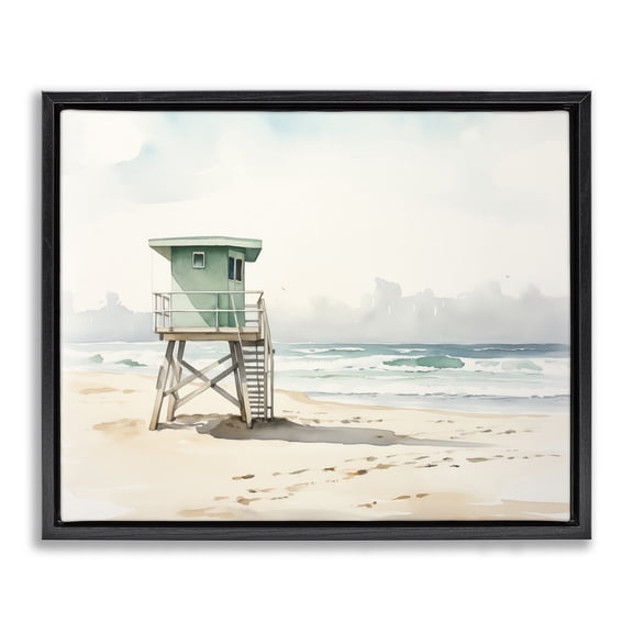 Stupell Industries Summer Lifeguard Stand Nautical & Beach Painting Black Floater Framed Canvas Art Print Wall Art, 21 x 17