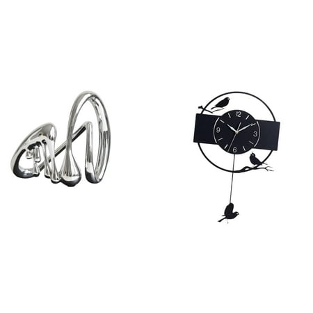 Abstract Art Statue Decorative Wall Clock Bird Ornament Resin Swing Pendulum for Study Desktop Bookshelf Living Room