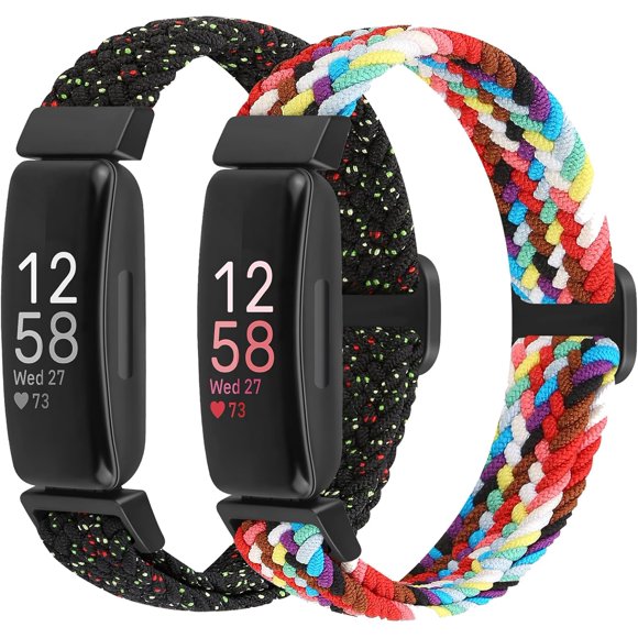 czcpp-2 Pack Elastic Braided Bands Compatible with Fitbit Inspire 3/ Inspire 2/Inspire/Inspire HR/Ace 3/Ace 2 Women Men Kids, Adjustable Stretchy Wristbands Bracelets Loop Sports Replacement Straps