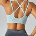 thumbnail image 6 of SMihono 2025 Sports Bra for Women v-Neck Strappy Criss Cross Yoga Bralette Thin Belt Shockproof New Breathable Underwear (Sky Blue L ), 6 of 6