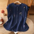 thumbnail image 2 of TEAJOPSUU Womens Loose Tank Tops Cute Floral Embroidery Ruffle Trim Sleeveless Blouse Round Neck Button Front Solid Color Shirt for Summer Daily Wear Navy, 2 of 7