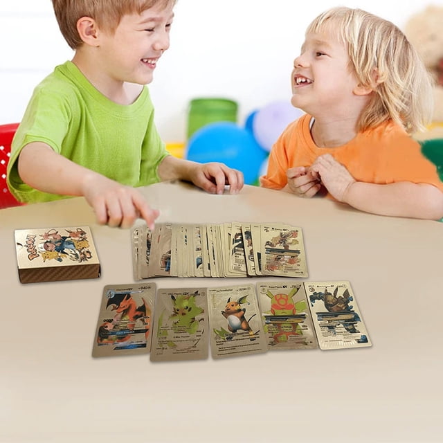 Juego de cartas Pokémon doradas Tarjetas coleccionables en inglés de lámina dorada de Pokemon, juguetes para niños, regalos (oro), 55 Uds.
