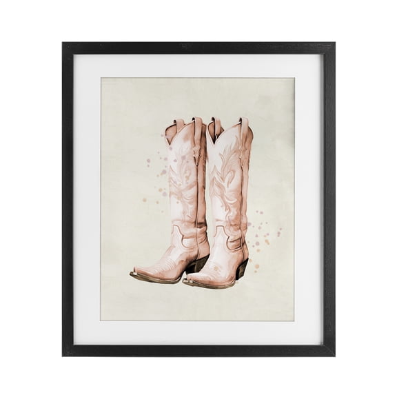 Howdy Cowgirl Pastel Boots Black Framed Print Under Glass, design by Kim Allen