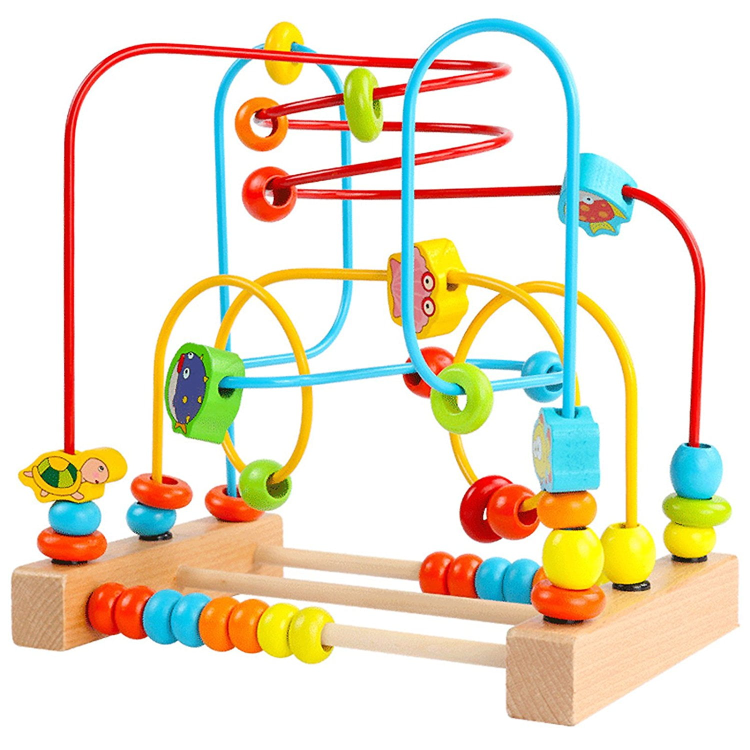 Wooden Large Around Circle Beads Maze Pull Along Cart Baby Toy Play Activity