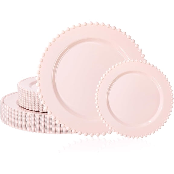 60PCS Ivory Plastic Plates - Beaded Plates Disposable Heavy Duty - Perfect for Christmas, Party,Baby Shower,Wedding - Include 30PCS 10inch Dinner Plate & 30PCS 7inch Dessert Plate