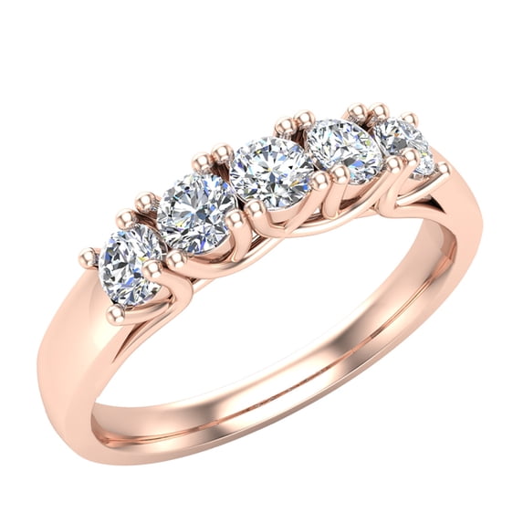 Weding band Diamond rings 5 stone Anniversary Trellis style 0.75 ct t.w 14K Rose Gold. (H,SI1)