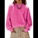 thumbnail image 2 of Sudadera de Gran Tamaño para Mujer, Estilo Informal, Cuello Redondo, Larga, Cómoda. Rosa Roja XL, 2 of 10