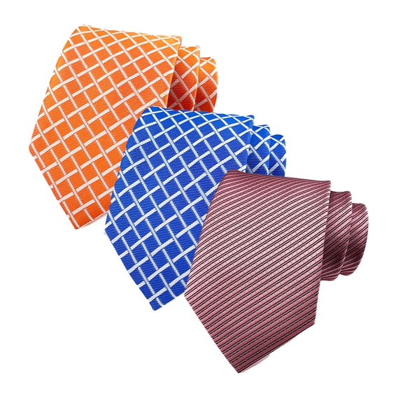 Classic Business Neckties for Men - Set of 3 Jacquard Woven Ties in Stripe & Check Designs, Sizes Include Regular and Extra Long for Big & Tall
