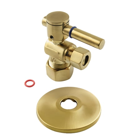Kingston Brass CC53307DLK 5/8-Inch O.D. Comp x 3/8-Inch O.D. Comp Quarter-Turn Angle Shut-Off Valve with Flange in Brushed Brass