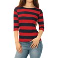 thumbnail image 1 of Dde San Patricio Camisecon mangas de codo pamujer Camisebásiinformal con cuello de barco y corte ajustado Rojo azul S, 1 of 6