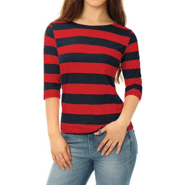 Dde San Patricio Camisecon mangas de codo pamujer Camisebásiinformal con cuello de barco y corte ajustado Rojo azul S