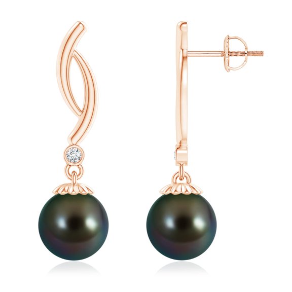 Angara 9mm Tahitian Cultured Pearl and Diamond Twist Drop Earrings in 14K Rose Gold for Women