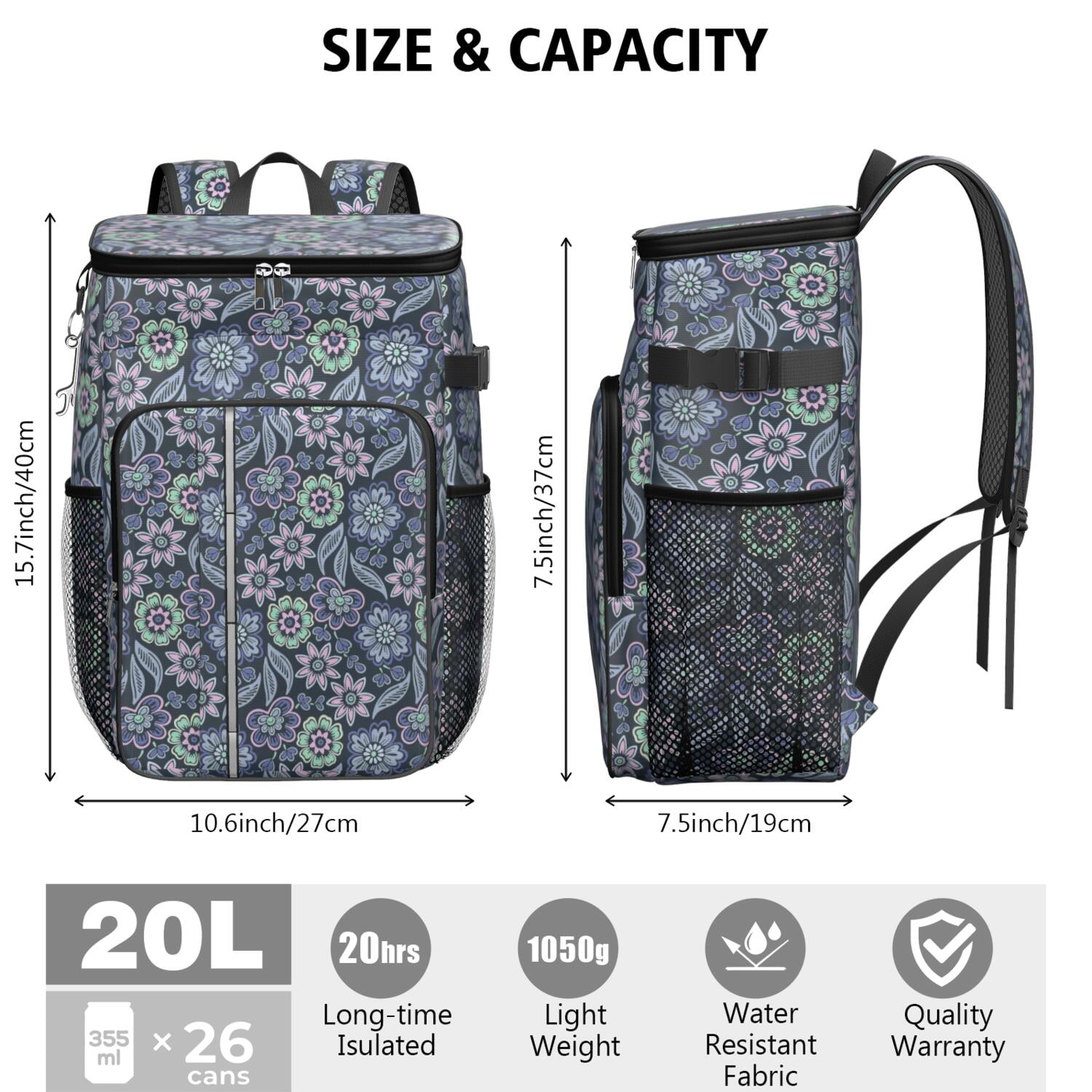 Travel Cooler Bag - Pioneer Flower Camping Beer Cooler Backpack with Bottle Opener- Waterproof Insulated Picnic Backpacks - Cooler Bag for Beach