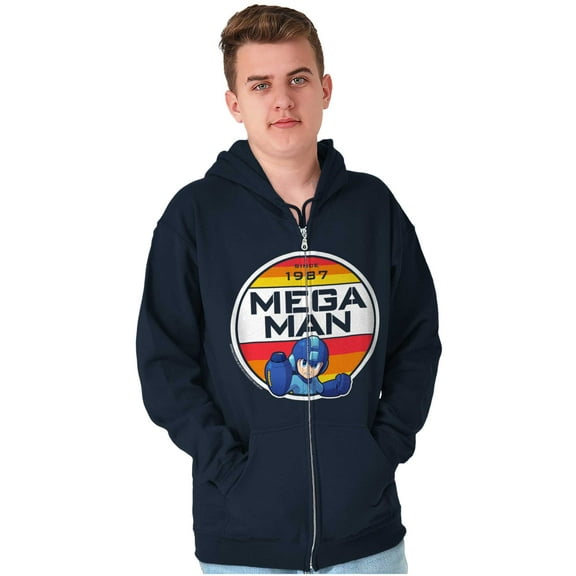 Classic Retro Video Game Mega Man Unisex Plus Size Zip Hoodie Brisco Brands 2X
