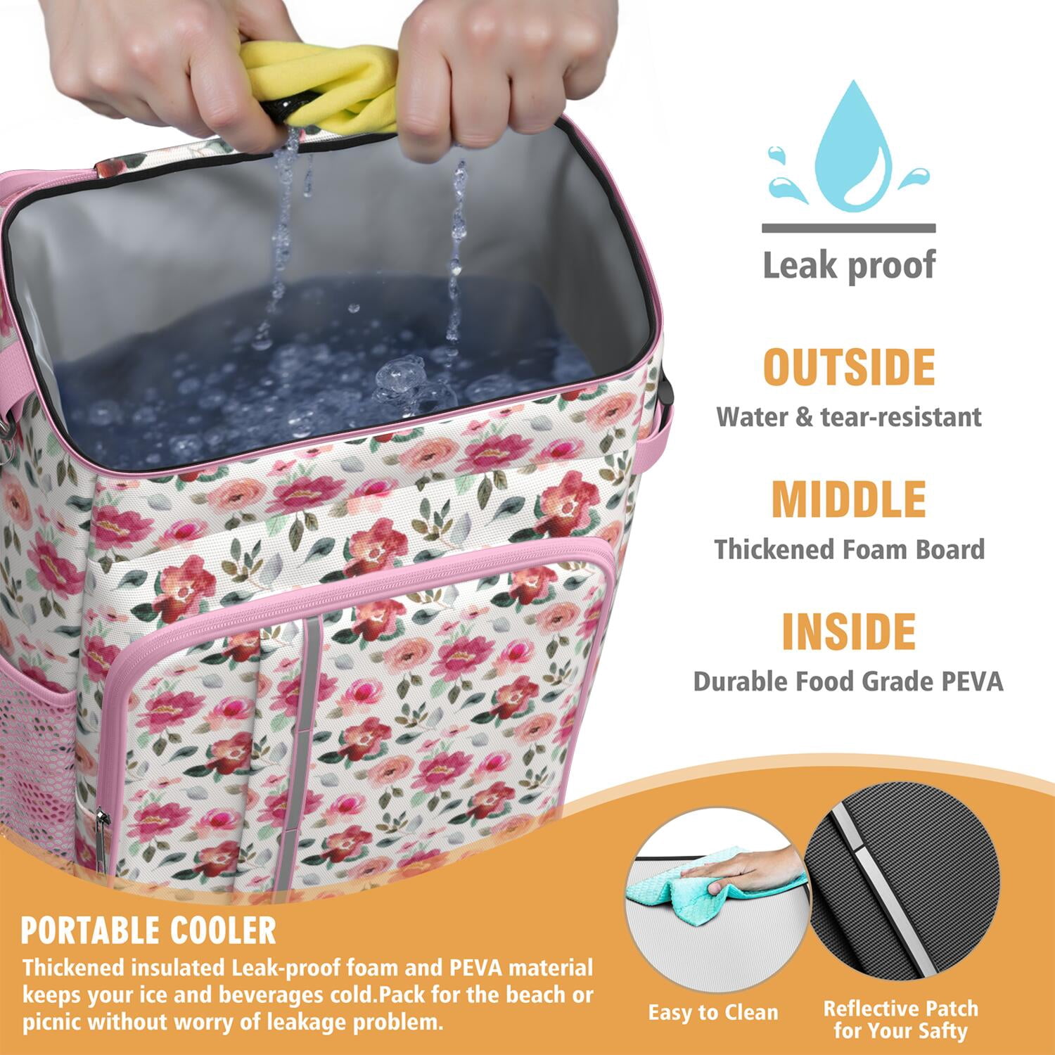 Travel Cooler Bag - Pioneer Flower Camping Beer Cooler Backpack with Bottle Opener- Waterproof Insulated Picnic Backpacks - Cooler Bag for Beach