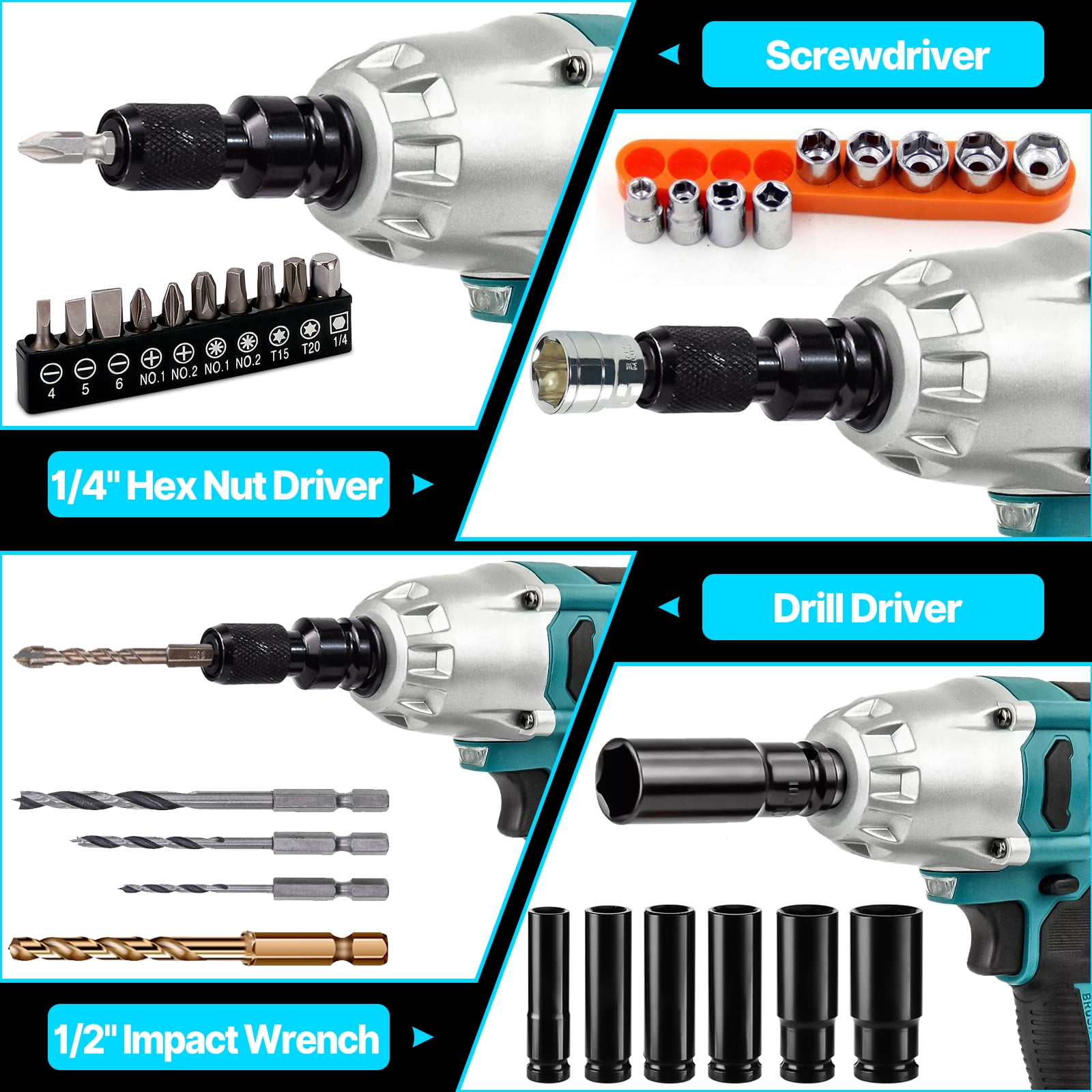 iMeshbean 21V Cordless Electric Impact Wrench Gun 1/2'' High Power Driver 1000N.m w/ 2PCS Battery
