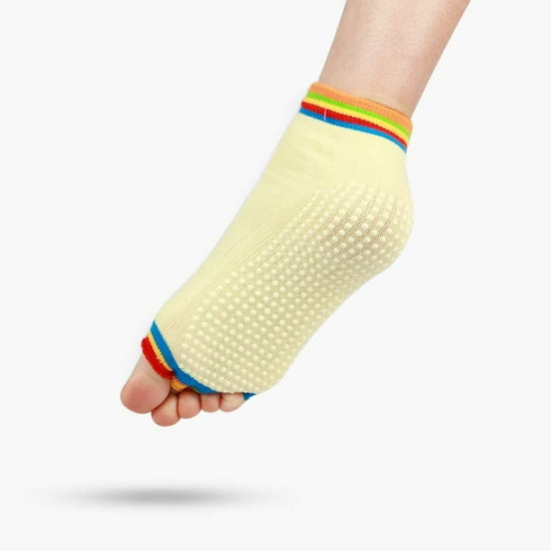 Anti-Slip Durable Socks 2 Pair Soft Soles Socks Silicone Socks for Yoga  Ballet Dance Fitness Sports(Light Purploe + Beige) 