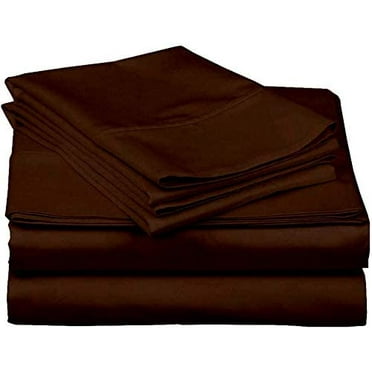 SRP Linen 1-Piece Fitted Sheet with 8'' Deep Pocket, Solid Pattern Egyptian Cotton-400 Thread Counts (Queen, Chocolate)