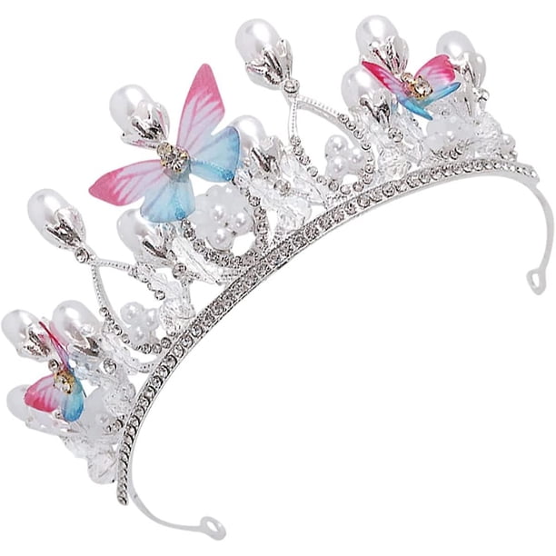 Liangnv 1 pieza corona de fiesta de moda para niñas para adorno de cristal, pelo de boda, joyería de plata, tiara nupcial, hermosos regalos de mariposa, diadema princesa A