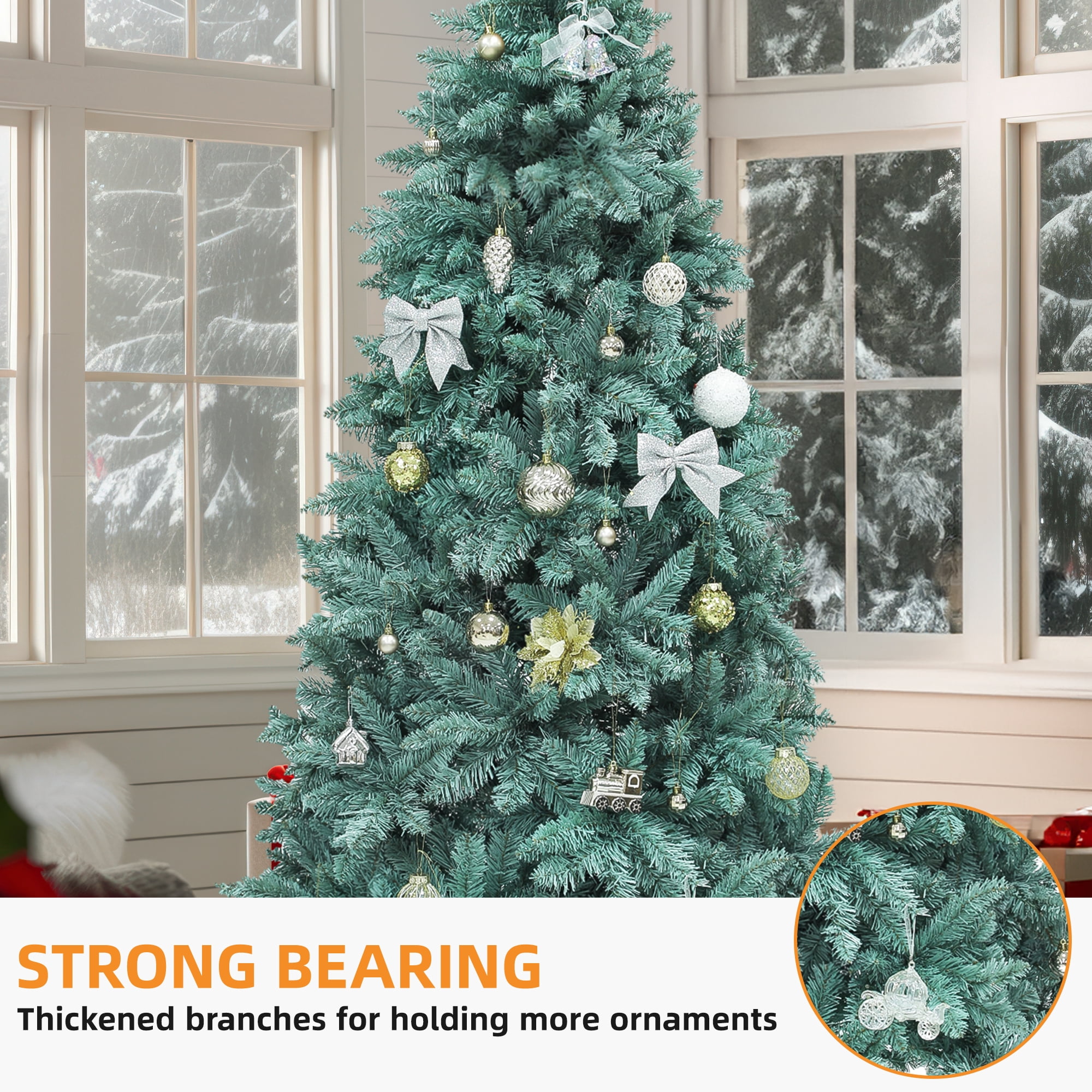 Uforic 6ft Pre-Lit Spruce Artificial Christmas Tree,Hinged Artificial Christmas Tree with 880 Branch Tips,300 Warm-White Lights, for Home, Office, and Party Decor