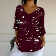 thumbnail image 4 of Endives Women's Shirts Elegant Retro Art Print V Neck Loose Mid Length Sleeve Womens Top Blouse, 4 of 6