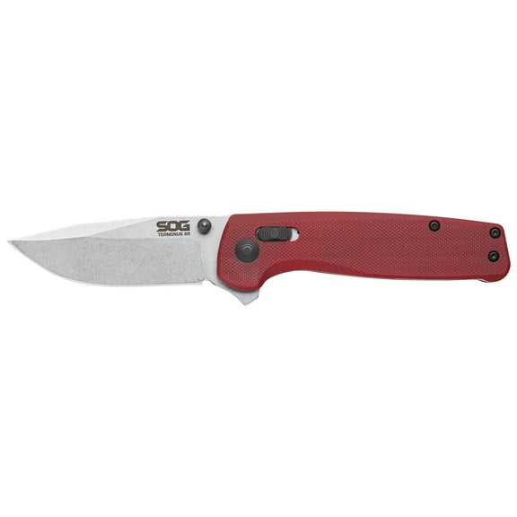 SOG Terminus XR Pocket Knife 3" Drop Point D2 Stonewashed Blade G-10 Handle Crimson