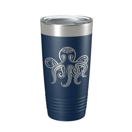 

Octopus Tumbler Zentangle Travel Mug Insulated Laser Engraved Coffee Cup 20 oz Navy Blue