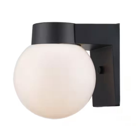 7 in. Black Outdoor Hardwired Wall Lantern Sconce with White Glass