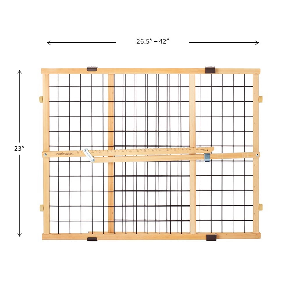 North States 26.5"-42" MyPet Wire Mesh Petgate for Small to Medium Dog Breeds, Natural Wood