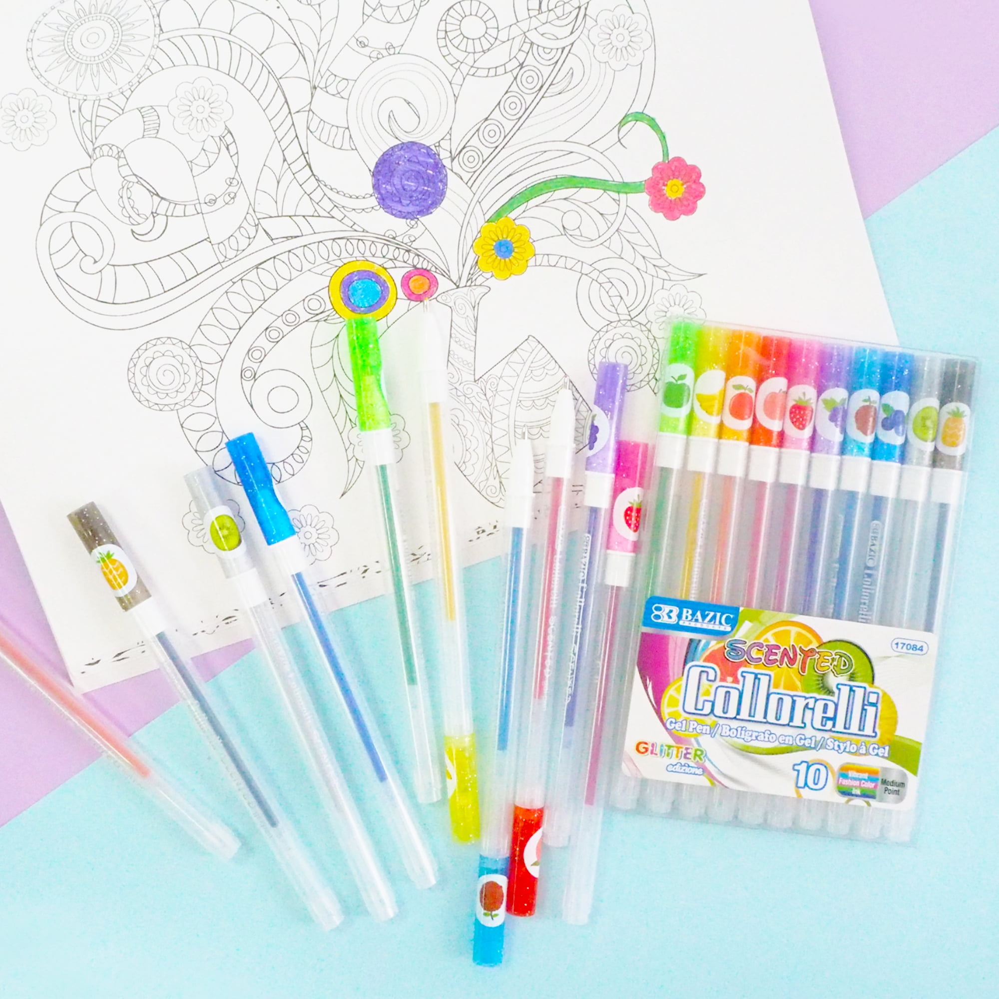 BAZIC Collorelli Scented Glitter Color Gel Pen, Smooth Write (10/Pack), 24-Pack
