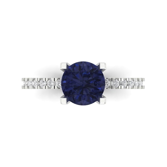 Solitaire with Accents Engagement Ring for Women - 1.71ct Simulated Blue Sapphire in 14K White Gold Promise Ring