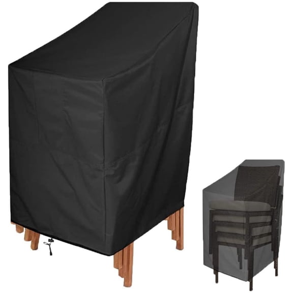 Patio Chair Covers, Heavy Duty Stackable Chairs Cover for Outdoor Furniture Waterproof with Adjustable Hem Cord for Lounge Deep Seat, All Weather Protection (27L x 27Wx 47H inches, 1 Pcs Black)