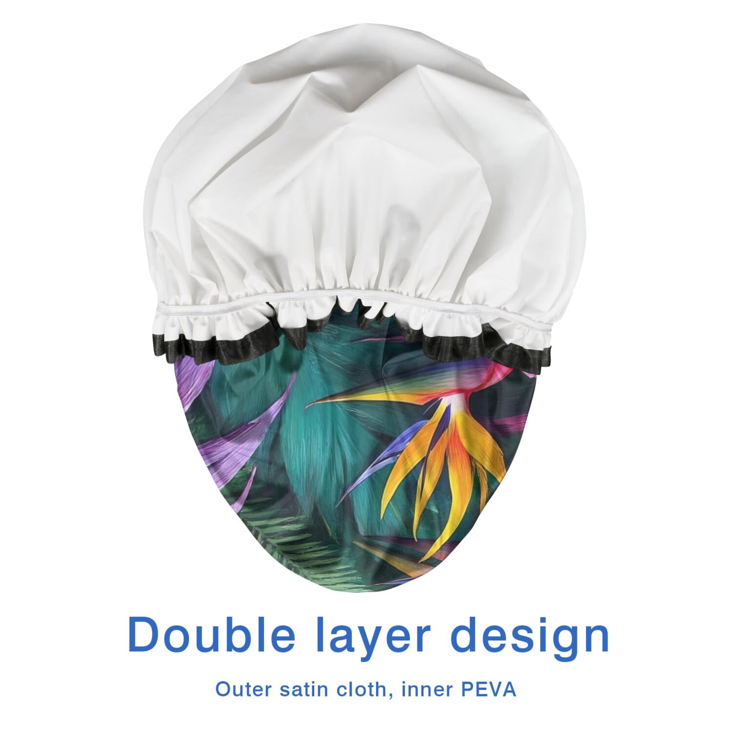 Shower Caps,Colorful Tropical Leaf Pattern Waterproof Shower Cap for Women 4 Pieces,Double Reusable Hair Cover for Shower PEVA Elastic Stretch Hem