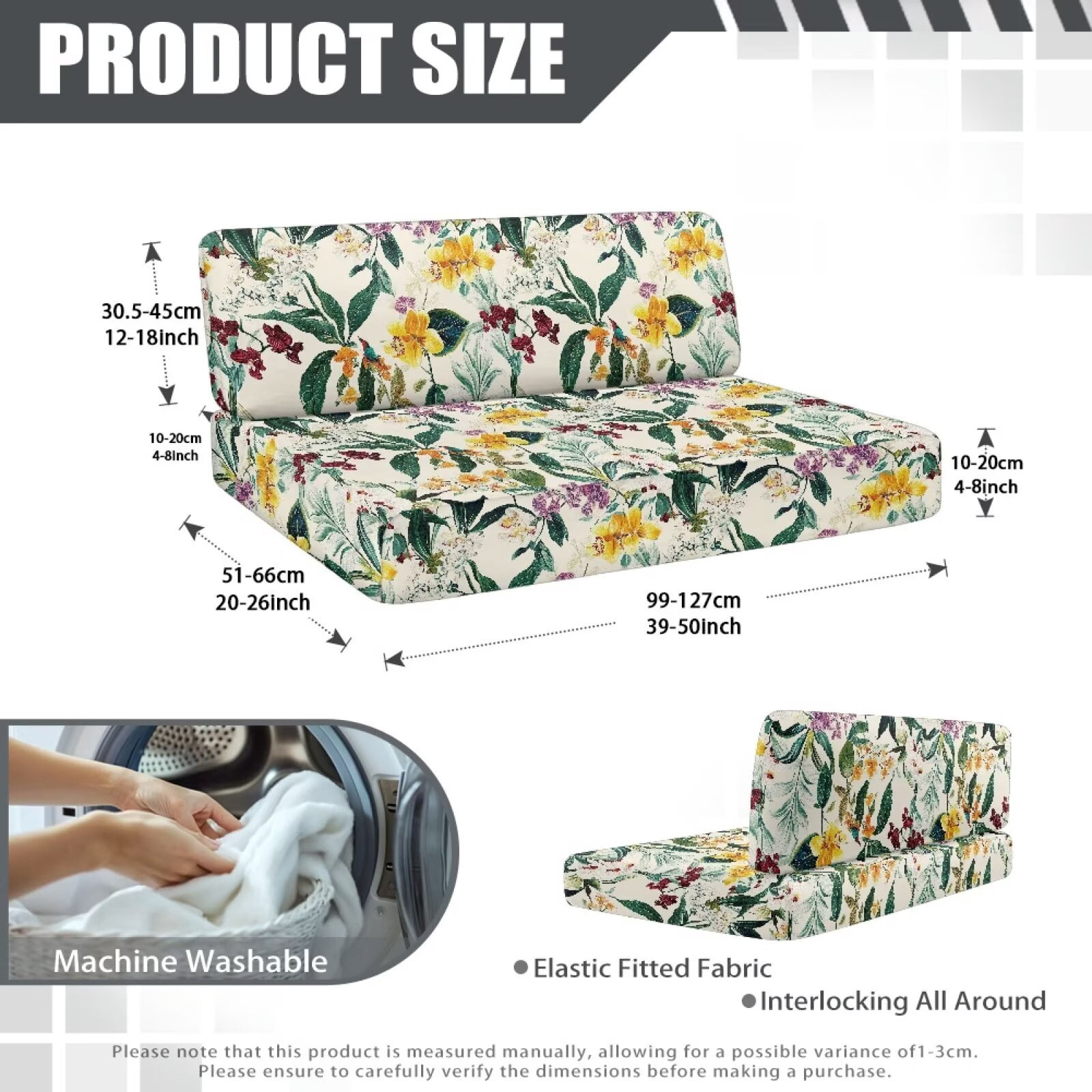 Boatee Beautiful Flowers RV Dinette Cushion Covers Daisy RV Accessories Universal Cushion Covers for Couches and Sofas Loveseat Sofa Chair Cover Furniture Protector Camper Must Haves White