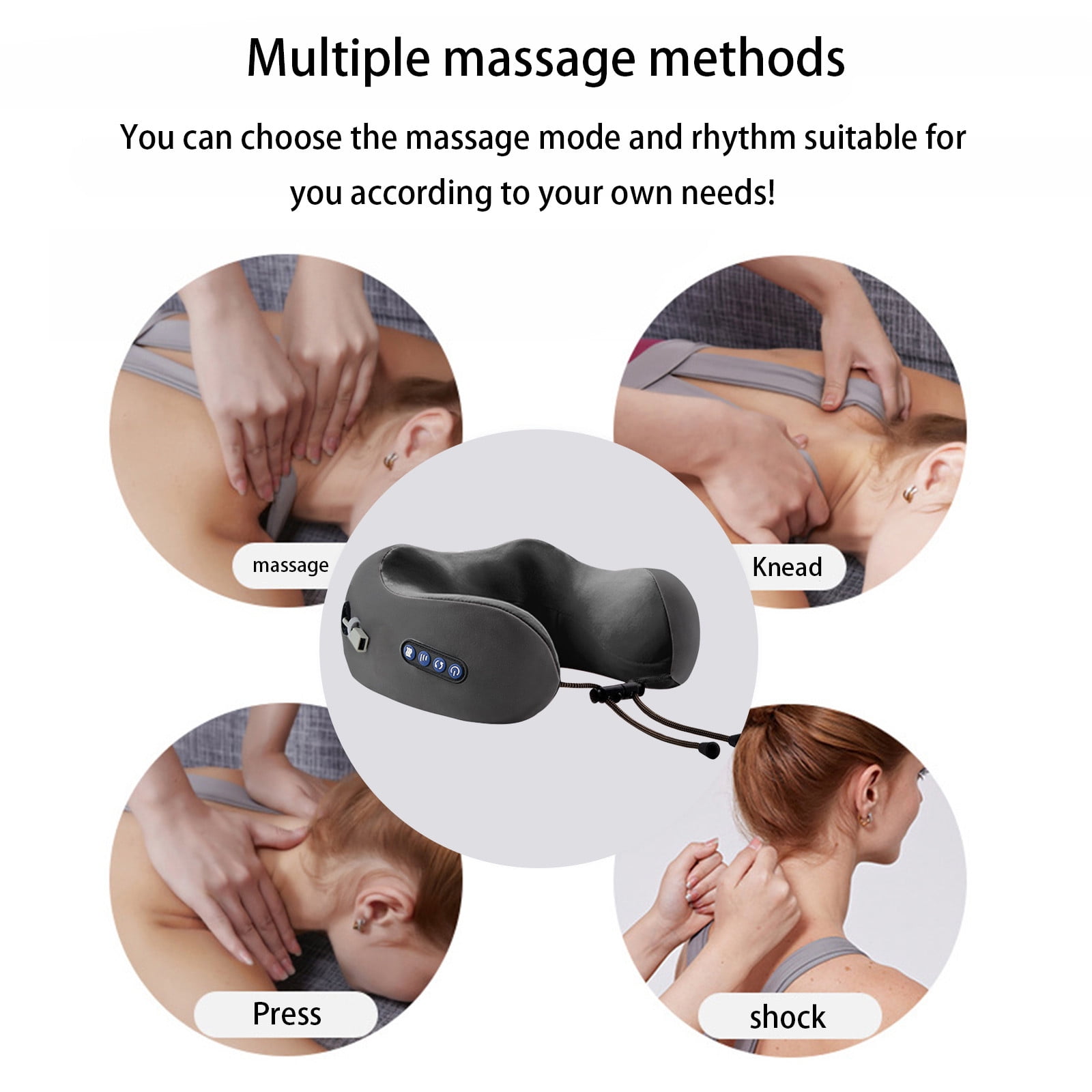 Vacemry Under $5 U-Shaped Neck Massage Pillow, Memory Foam Travel Pillow with Vibration, Cervical Pain Relief for Shoulder Muscle, Ergonomic Support for Office Home