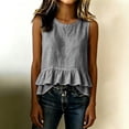 thumbnail image 5 of MORESEC Summer Women's Cotton Linen Tank Top Sleeveless Ruffle Blouse Cute Casual Boho Chic Tops Beach Vacation Party Wear, Gray M, 5 of 8