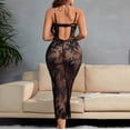thumbnail image 5 of JSGEK Women Floral Lace Bodycon Midi Dress Spaghetti Strap Sheer Mesh Overlay Nightgown Lingerie Set for Special Occasion Black S, 5 of 8