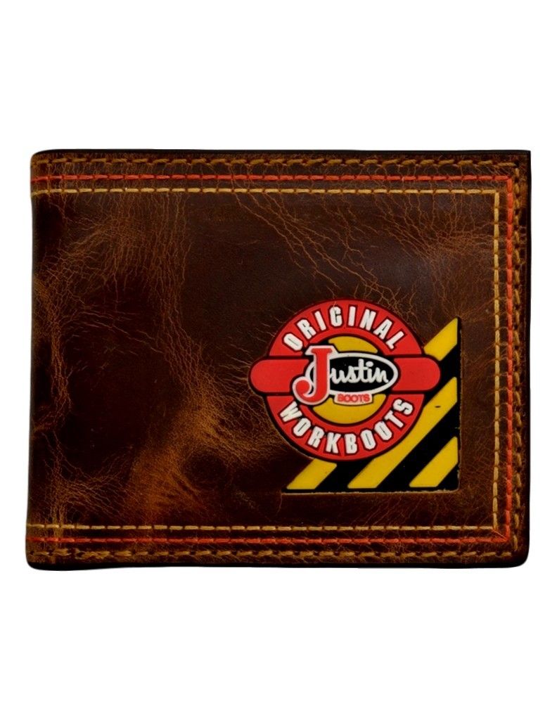 Justin Wallet Men Bifold Workboot Outdoor Vintage Crackle Brown WJW094