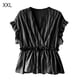 thumbnail image 1 of Camisa de mujer Cuello en V Manga corta Blusa de rayas con volantes Top casual, Negro, XXL Noticed AP001462-10, 1 of 7