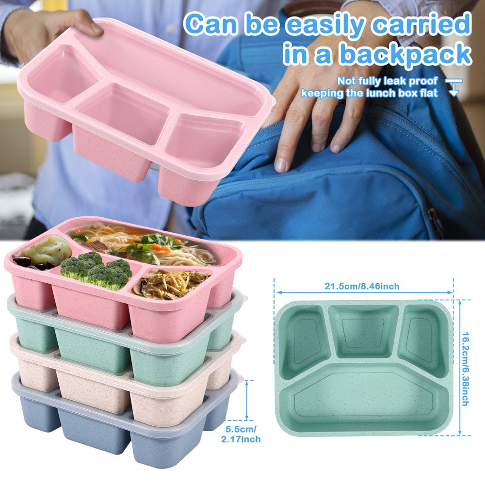 Bento Pastel Lot 4 Boîtes Bento 4 Compartiments - 15,3x15,3cm - Couleurs Pastel - Lave-vaisselle Micro-ondes Bento Lave-vaisselle