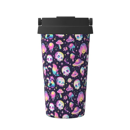 

Matuu Skull mushroom space for Insulated Coffee Mug Reusable Travel Coffee Cup Spill Proof 16oz Stainless Steel Coffee Cups for Hot/Ice Coffee Tea